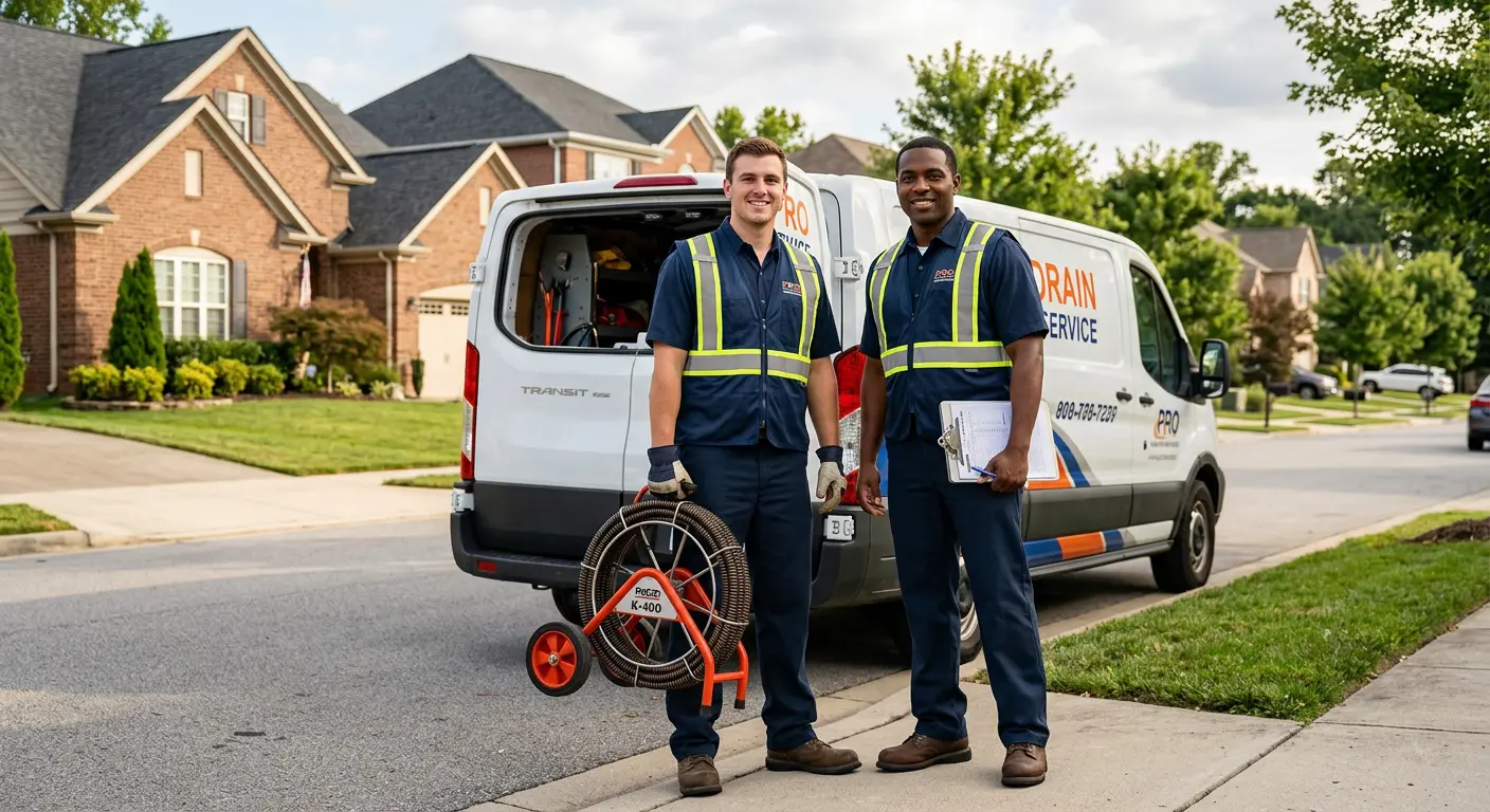 Sewer and drain service team with equipment ready for work in Cherry Creek
