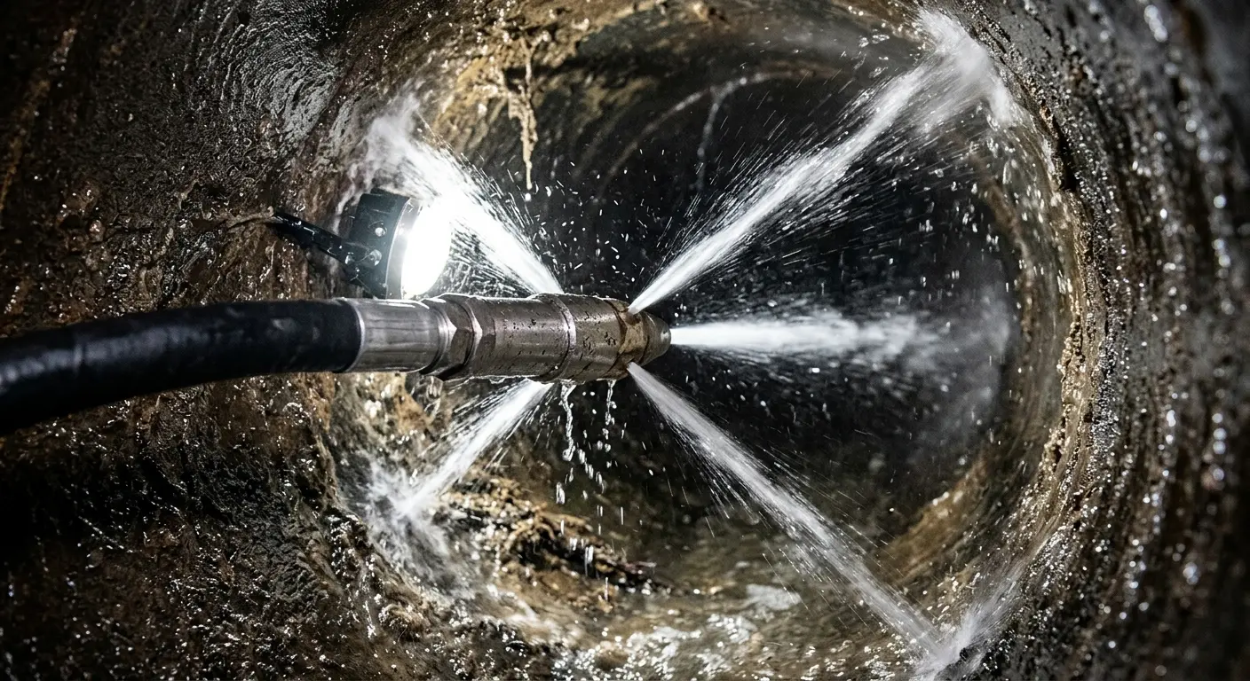 High-pressure hydro jetting nozzle cleaning sewer pipe for Storm Drain Cleaning in Cherry Creek
